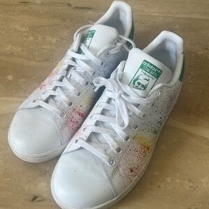 CUSTOM STAN SMITH ADIDAS SIZE 5.5 (7W) GREEN / RAINBOW SPLATTER